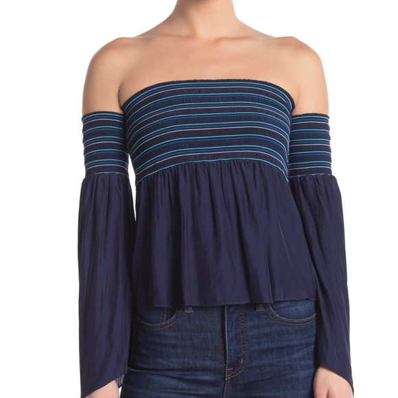 Ramy Brook Tops - Ramy Brook Off Shoulder Navy Long Bell Sleeve M 🆕